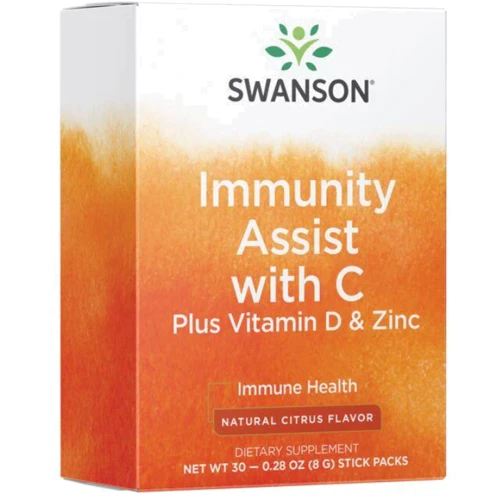 Swanson Immunity Assist vith C, D Zinc Підтримка імунітету з вітаміном С, D та цинком смак цитрусових 30 стиків по 8 г