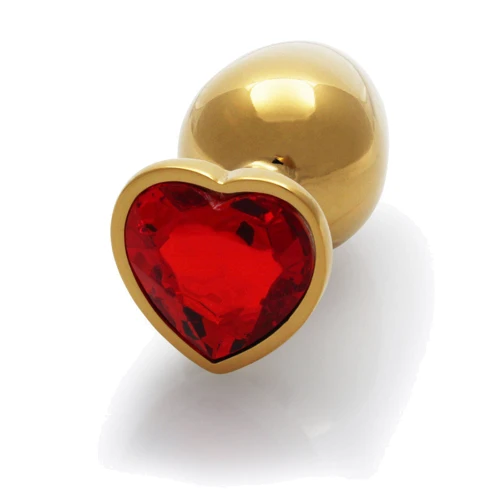 Металлическая анальная пробка Ouch! Heart Gem Gold - Ruby Red, М