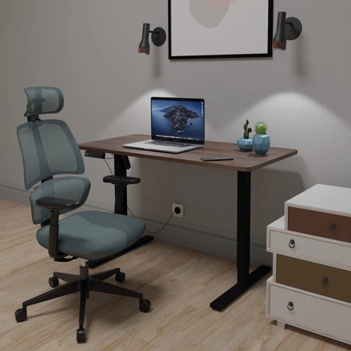 Комплект Mealux PowerDesk Lite Walnut+Leo Air Plus Grey Blue стол и стул (EVO-201 Lite Walnut/B+Y 546 KBGL) фото 3