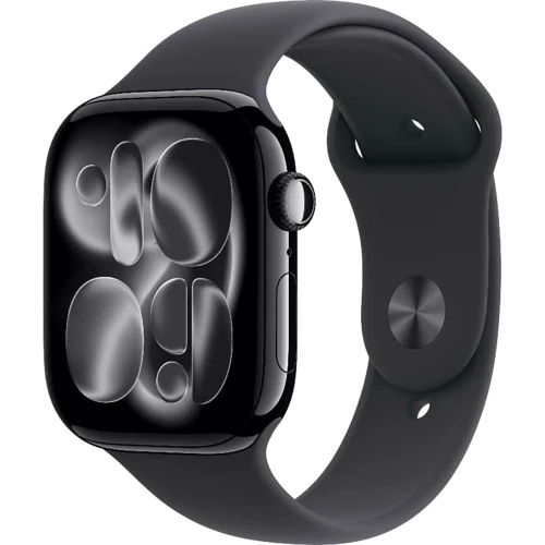 Apple Watch Series 11 GPS + Cellular 42mm Jet Black Aluminium Case with Black Sport Band - M/L (MF854)