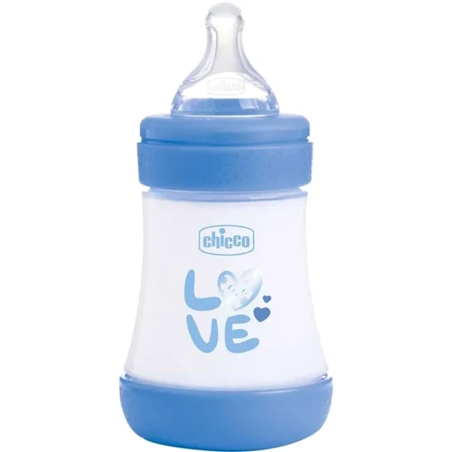 Бутылочка для кормления Chicco Perfect 5 Love с силиконовой соской 0м+ 150 мл голубая (20211.21.40) (8058664153862)