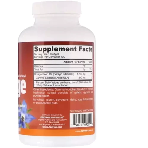 Jarrow Formulas Borage GLA-240 Бурачник Огуречная трава 1200 мг 120 капсул: Тип Масло огуречника