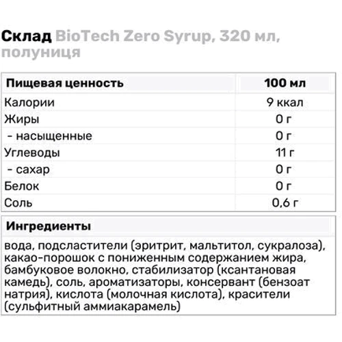 Сироп BioTech Zero Syrup 320 ml Chocolate: Пол Унисекс