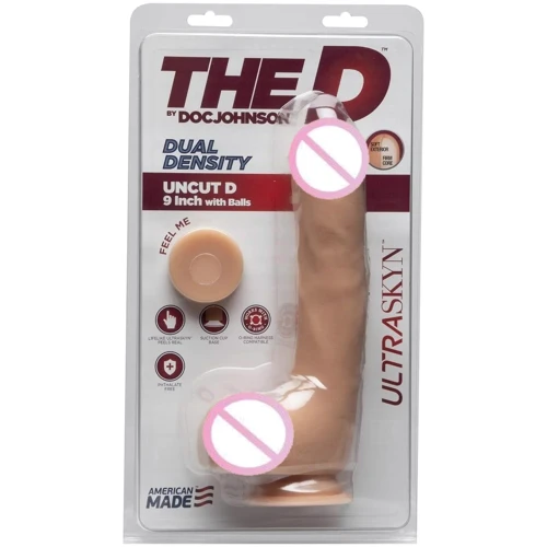 Фаллоимитатор Doc Johnson The D - Uncut D - 9 Inch With Balls ULTRASKYN, необрезанный