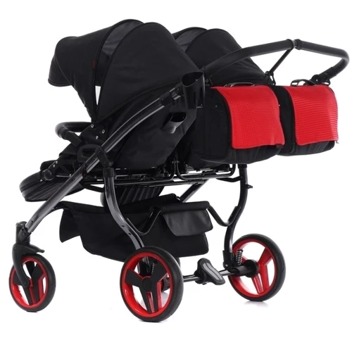 Универсальная коляска для двойни 2 в 1 Junama Diamond S-line Duo 01, черный с красным (JD-SL-DUO-01): Количество блоков 2
