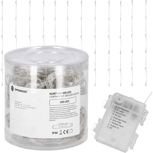 Гирлянда водопад (штора) на батарейках Springos 3 x 3 м 300 LED CL0184 Cold White фото 8