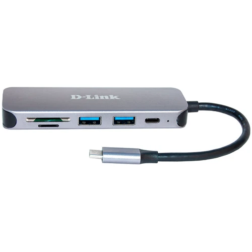 Адаптер D-Link Adapter USB-C to 2xUSB 3.0+USB-C+SD+MicroSD Gray (DUB-2325): Цвет серый