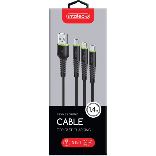 Кабель Intaleo USB Cable to Lightning/microUSB/USB-C 1.4m Black (CBFLEXU1) фото 4