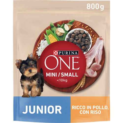 Сухой корм Purina ONE mini Junior для щенков мелких пород с курицей и рисом 8х800г (12469986)