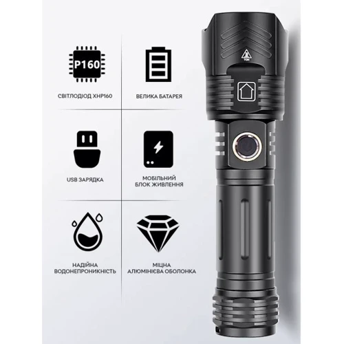 Ліхтар туристичний Qimai XHP160 з акумулятором 18650 та перехідником під 3хААА + кабель зарядки (CN11838): Максимальний час роботи, год 48