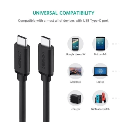 Кабель UGREEN USB-C to USB-C US286 3A 60W 2m Black фото 4