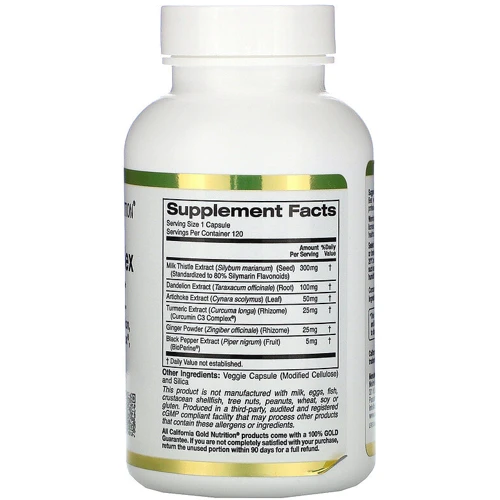 California Gold Nutrition, Silymarin Complex, Liver Health, Milk Thistle, Curcumin, Artichoke, Dandelion, Ginger, Black Pepper, 300 mg, 120 Veggie Caps (CGN00956)