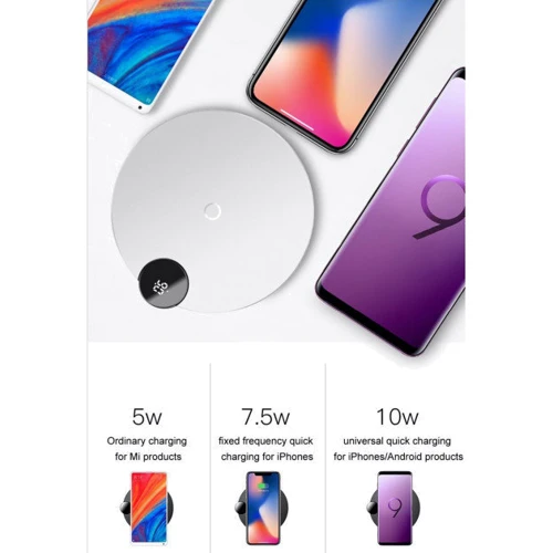 Зарядний пристрій Baseus Wireless Charging Digital LED Display 10W White (WXSX-02) фото 7