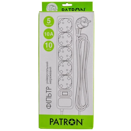 Сетевой фильтр Patron 10 m 3 x 1 mm2 (SP-10510) 5 розеток BLACK (EXT-PN-SP-10510)