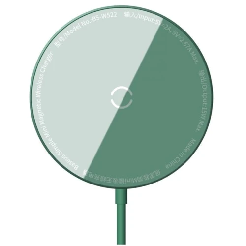 Зарядний пристрій Baseus Wireless Charger MagSafe Simple Mini 15W Green (WXJK-H06) для iPhone 16 I 15 I 14 I 13 I 12 series