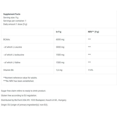 Аминокислота для спорта BioTechUSA Vegan BCAA 9g / 1 serving/ Peach: Тип BCAA