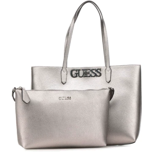 Женская сумка тоут Guess Uptown Chic Barcelona Tote серебристая (HWMG7301230-PEW): Фактура Матовая, Зернистая