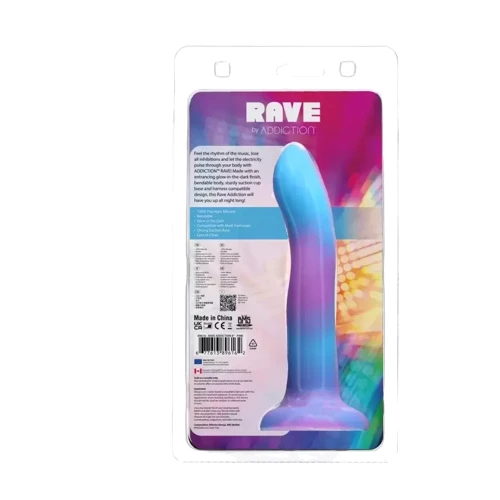 Светящийся в темноте фаллоимитатор ADDICTION - Rave - 8" Glow in the Dark Dildo - Blue Purple