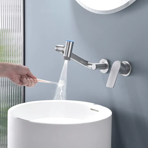 Смеситель настенный Lefton Single-Handle Wall Mount Bathroom Faucet with Temperature Display-BFWM2401 Brushed Nickel: Материал Латунь