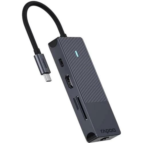 Адаптер Rapoo Adapter UCM-2004 USB-C to 2xUSB-C+2xUSB3.0+HDMI+SD+RJ45 Black