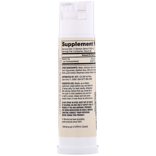 Dr. Mercola Vitamin D3 Sunshine Mist 0.85 fl oz (25 ml) Natural Orange Flavor Вітамін Д3: Тип вітамін D
