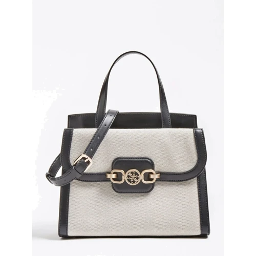 Женская сумка тоут Guess Hensely Satchel черно-белая (HWHS8113060-BML)