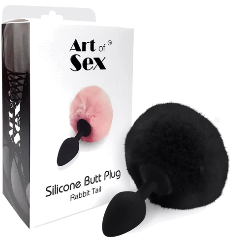 Силиконовая анальная пробка М Art of Sex - Silicone Bunny Tails Butt plug, черный