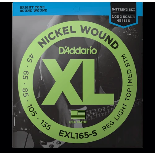 Струна для гитар Комплект струн D'addario EXL165-5 XL Nickel Wound Bass Regular Light Top / Medium Bottom 5-String (45-135)