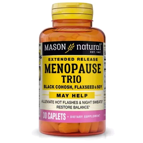 

Mason Natural Menopause Relief Trio Black Cohosh Flaxseed and Soy Поддержка при менопаузе, клопогон, льняное семя и соя 30 каплет