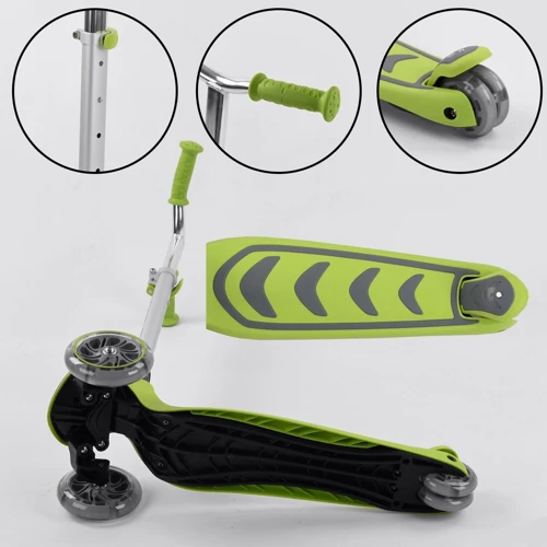 Самокат трехколесный Best Scooter складной алюминиевый руль, 4 колеса PU со светом Light green (102320): Материал колес полиуретан