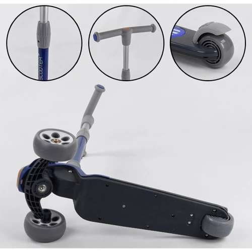 Самокат трехколесный Best Scooter складной алюминиевый руль, 3 колеса PU со светом Black/Blue (102024): Конструкция рамы складная