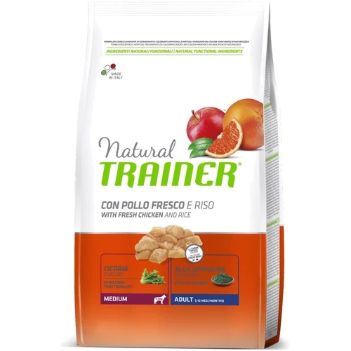 Сухий корм Trainer Natural Super Premium Adult Medium Con Pollo Fresco, Riso & Aloe Vera для дорослих собак середніх порід 12 кг (8015699006761)