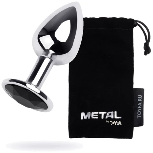 Анальная пробка с кристаллом Metal By Toyfa Silver anal plug black gem
