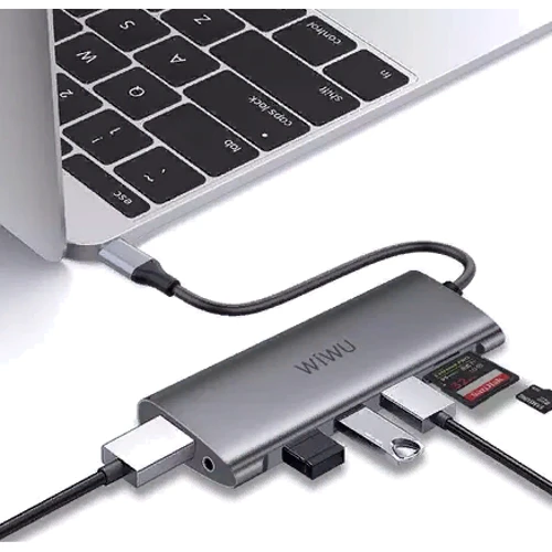 Адаптер WIWU Adapter Alpha A11312H USB-C to 3xUSB+SD+2xHDMI+VGA+RJ45+3.5mm Space Grey: Интерфейс подключения USB-C