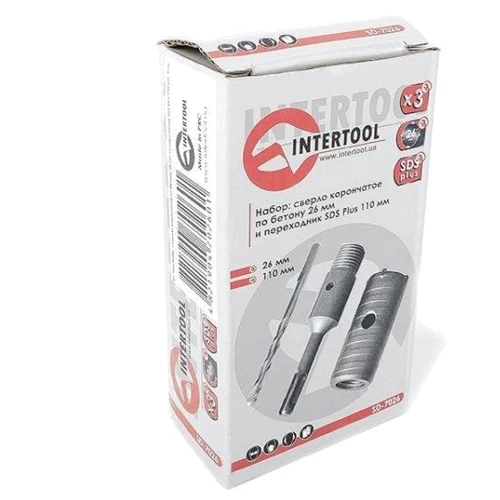 Intertool SD-7026 Комплект: свердло корончате по бетону 26мм + Перехідник SDS Plus 100мм