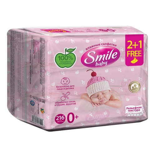 Smile Baby Детские влажные салфетки с клапаном (2+1) 72 шт.