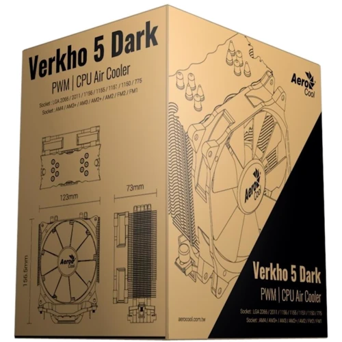 Кулер Aerocool Verkho 5 Dark: Количество вентиляторов, шт 1