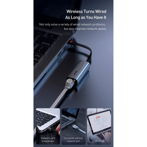 Адаптер Baseus Adapter USB-A / USB-C to Ethernet Dark Grey (CAHUB-AF0G) фото 4