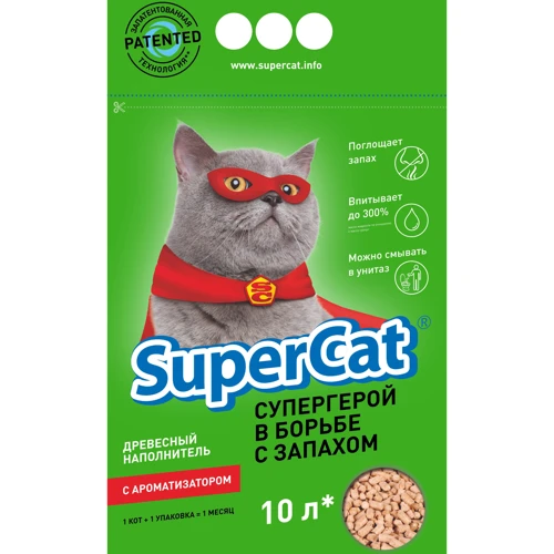 Наполнитель туалетов SuperCat для котов с ароматизатором впитывающий 3 кг (10 л)