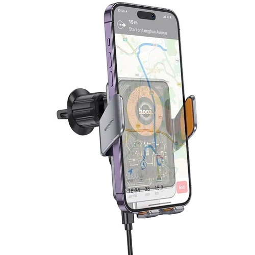 Держатель Hoco Car Holder Air Vent Wireless Charger HW7 15W Metal Gray фото 5