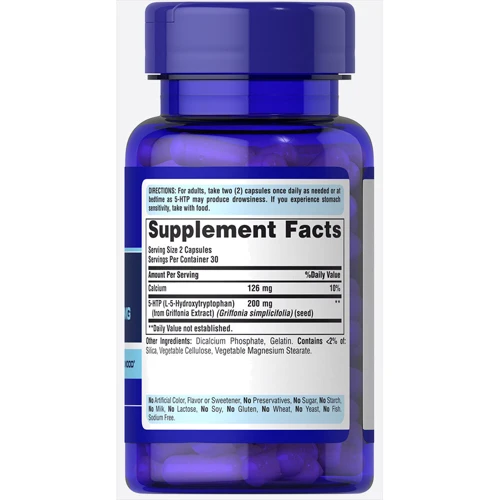 Puritan's Pride 5-HTP 100 mg (Griffonia Simplicifolia) 60 Caps 5-гидрокситриптофан быстрого высвобождения: Форма выпуска Капсулы