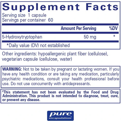 Амінокислота для спорту Pure Encapsulations 5-HTP 50 mg 60 caps 5-гідроксітріптофана: Форма випуску капсули