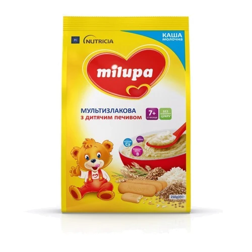 Milupa каша молочная 210 г мультизлаковая с детским печеньем от 7 мес.