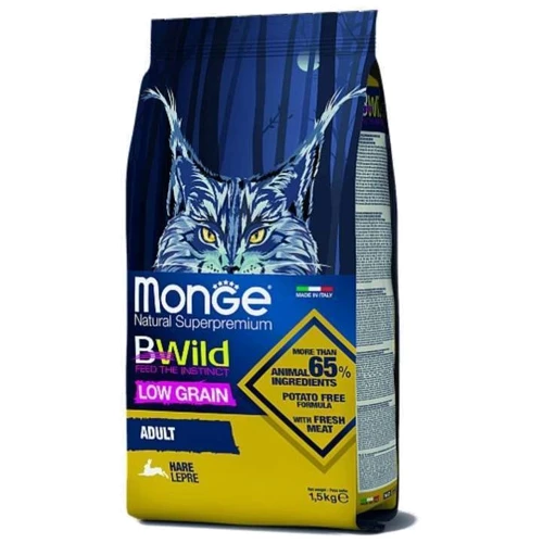 Сухой корм низкозерновой Monge Cat Bwild Low Grain Hare Adult Cat с мясом зайца 1.5 кг (70012003)