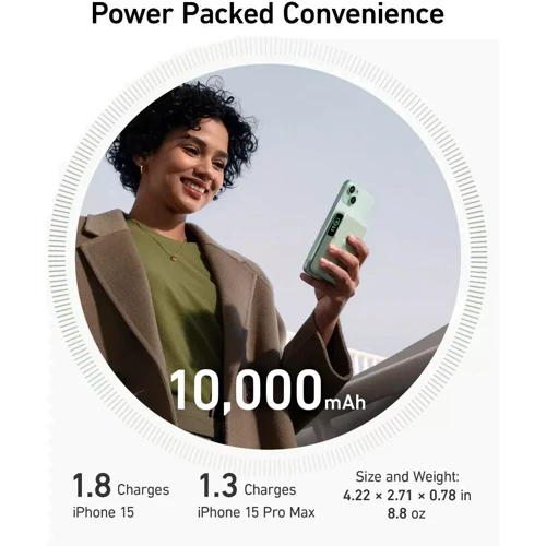Внешний аккумулятор Anker Powerbank 10000 mAh MagGo 15W Green: Особенности С дисплеем, Поддержка MagSafe