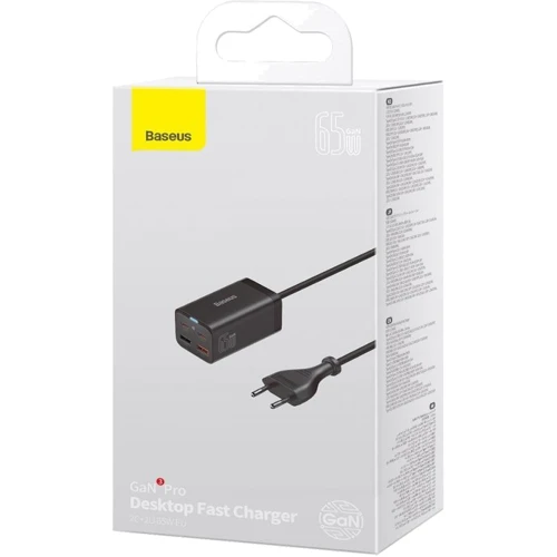 Зарядное устройство Baseus Wall Charger GaN3 Pro 2xUSB 2xType-C 65W Black with USB-C cable (CCGP040101): Тип сетевое