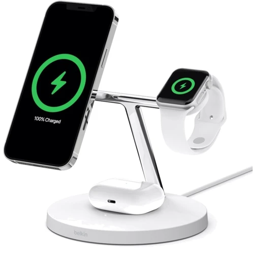 Зарядное устройство Belkin Wireless Charger Base Station MagSafe White (WIZ009VFWH) for iPhone 16 I 15 I 14 I 13 I 12 series and Apple Watch