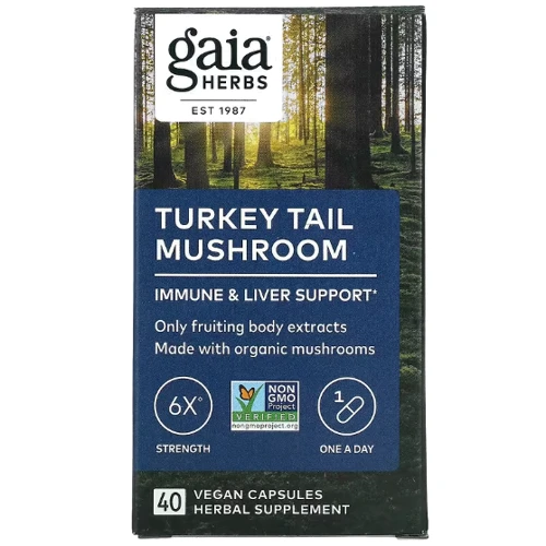 Gaia Herbs Turkey tail mushroom Різнокольоровий трутовик 40 веганських капсул
