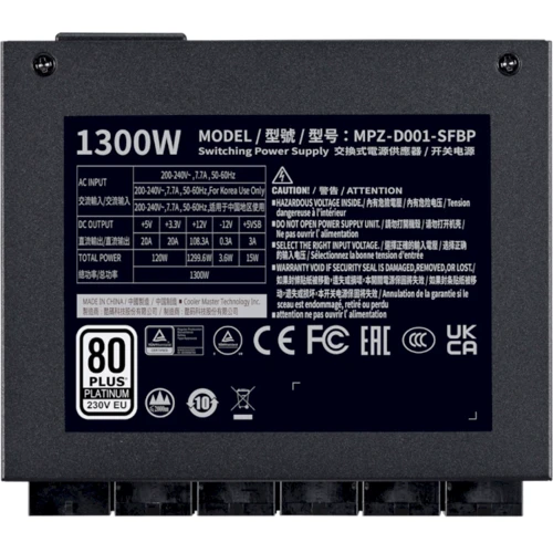 Блок питания CoolerMaster 1300W V SFX Platinum (MPZ-D001-SFBP-BEU): Вентилятор нижней стенки 92 мм