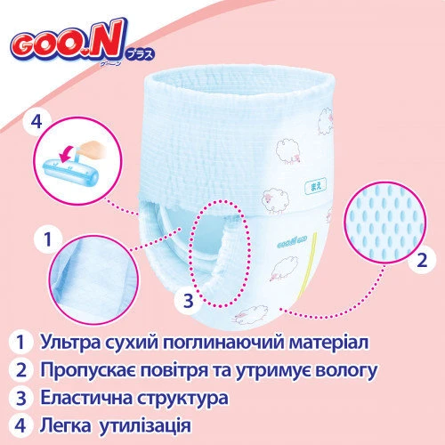 Трусики-підгузники Goo.N для дітей 9-14 кг (розмір L, унісекс, 44 шт): Кількість в упаковці, шт 44